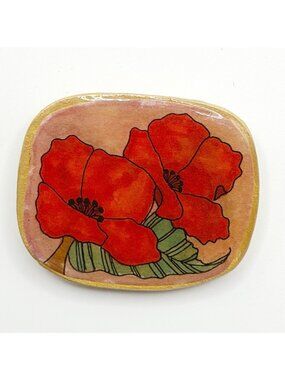 Handcrafted Ted Poppies Gold Tone Pin Brooch Signed B